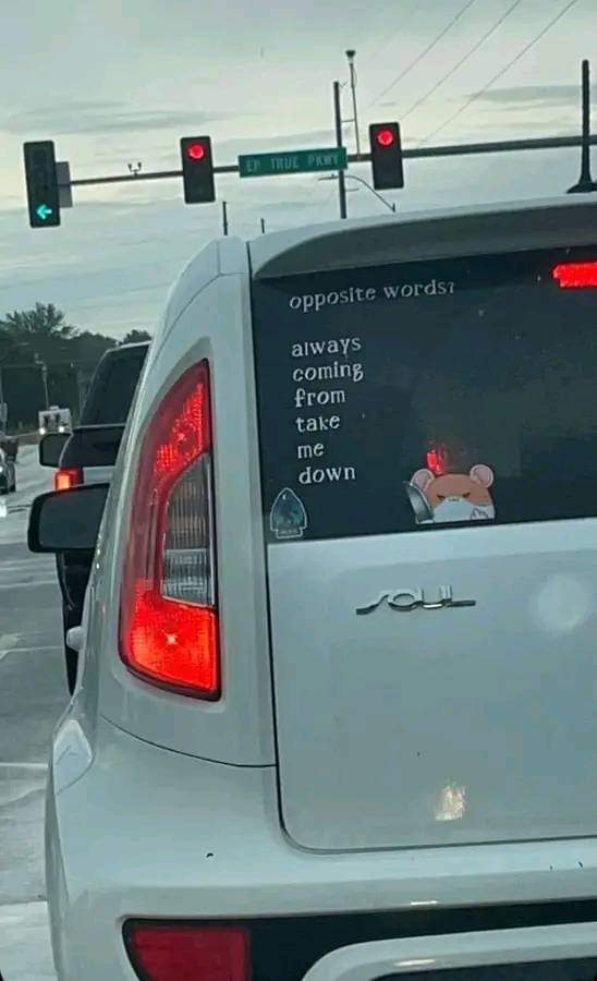 opposite words:

always
coming
from
take
me
down