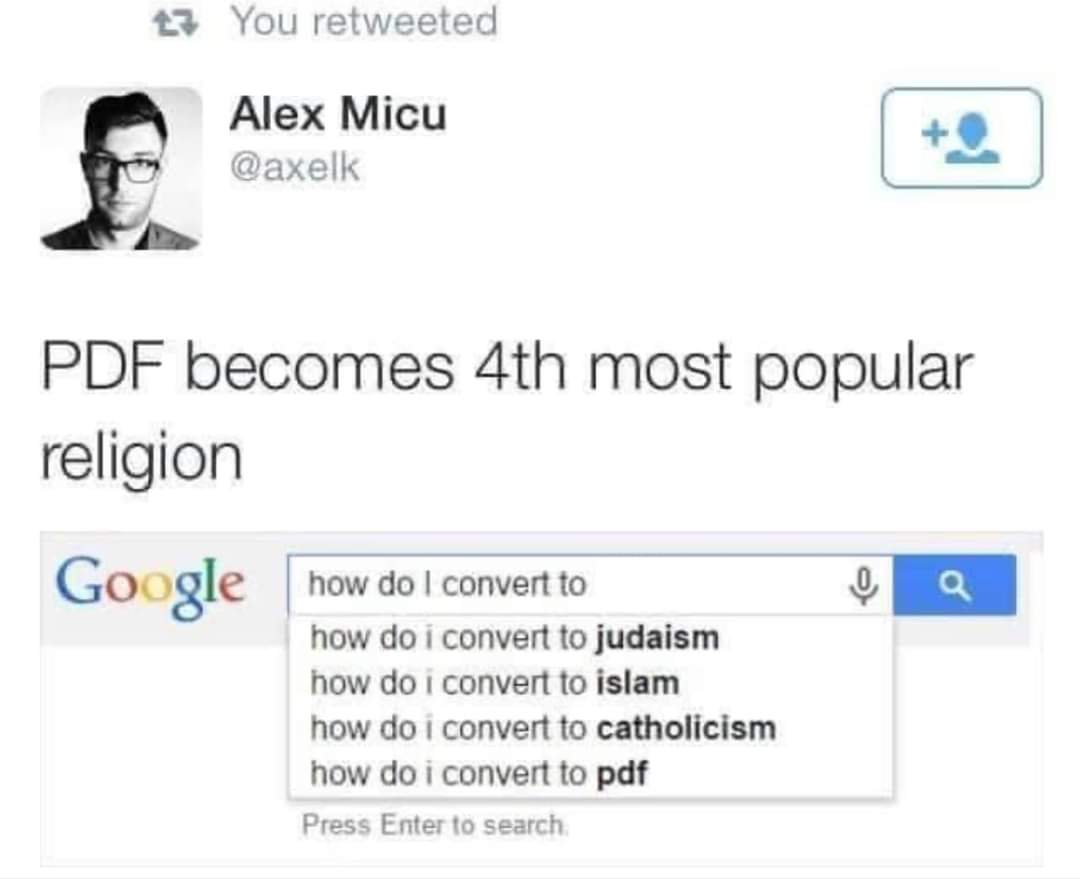 PDF becomes 4th most popular religion
