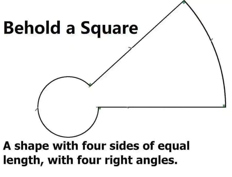 Behold a Square
a shape with four sides of equal length, with four right angles.

