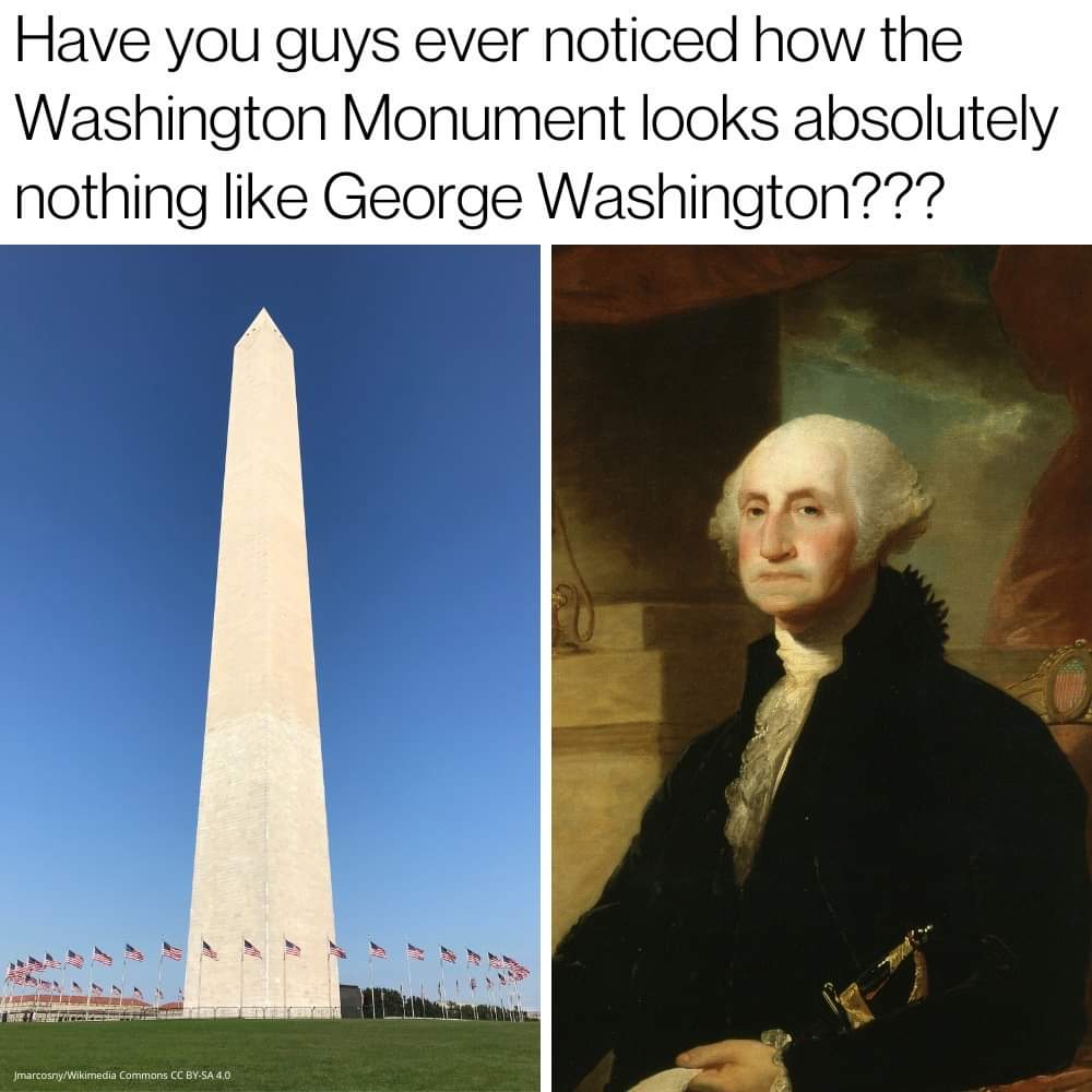 Have you guys notices how the Washington Monument looks absolutely nothing like George Washington???