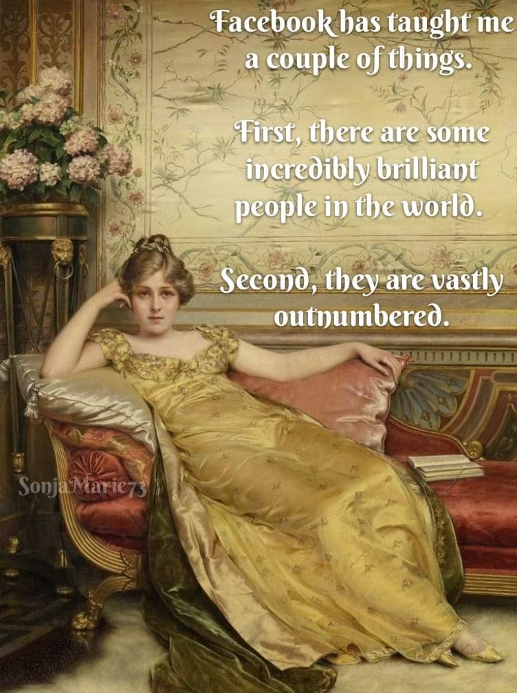 Facebook has taught me a couple of things.
First, there are some incredibly brilliant people in the world.
Second, they are vastly outnumbered.