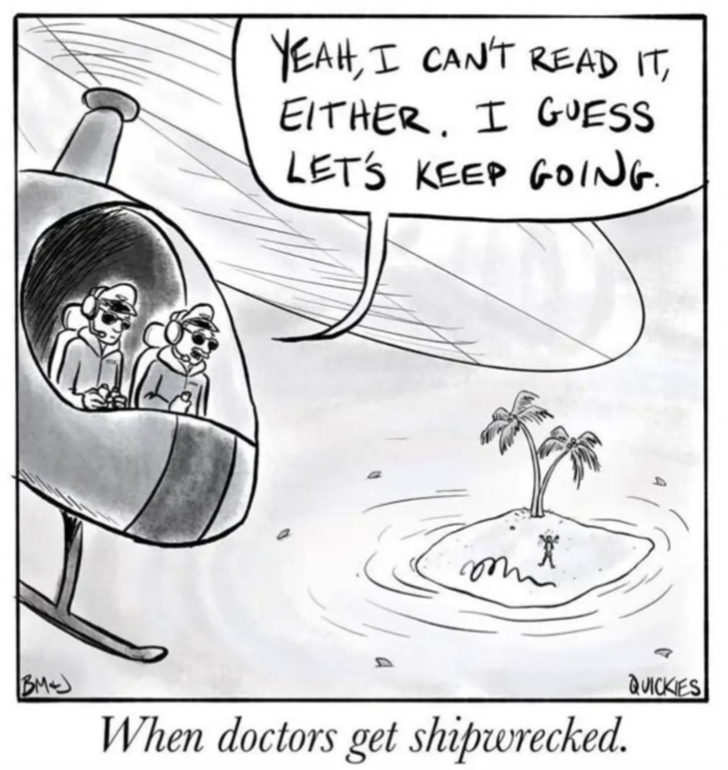 When doctors get shipwrecked. Yeah, I can't read it either. I guess let's keep going