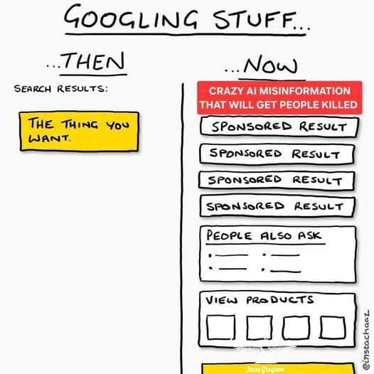 Googling Stuff...
...Then
Search Results:
The thing you want
...Now
Crazy Information that will get people killed
Sponsored Result
Sponsored Result
Sponsored Result
Sponsored Result
People Also Ask
View Products
...