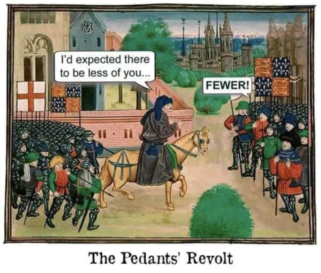 The pedants revolt
I'd expected there to be less of you...
FEWER!