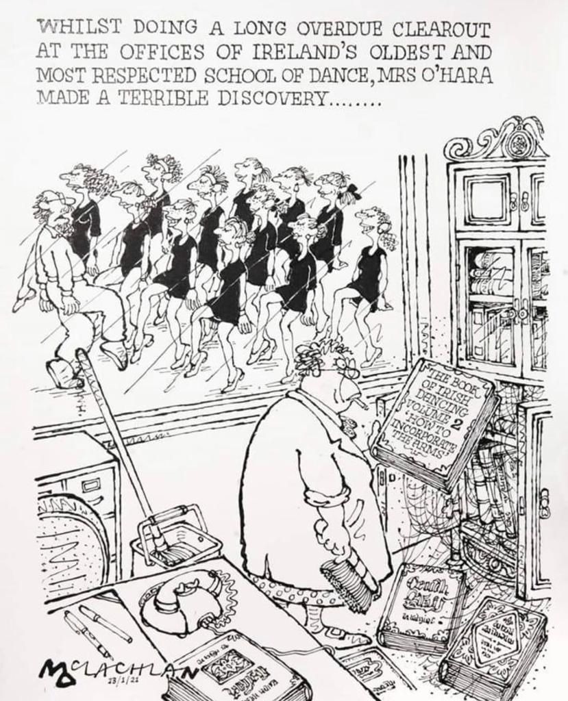Whilst doing a long overdue clear-out at he offices of Irelands oldest and most respected school of dance, Mrs O'Hara made a terrible discovery......
The book of Irish dancing volume 2: How to Incorporate the arms.