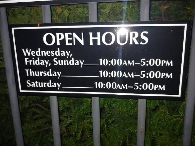 OPEN HOURS  
Wednesday, Friday, Sunday 10:00AM–5:00PM  
Thursday 10:00AM–5:00PM  
Saturday 10:00AM–5:00PM  