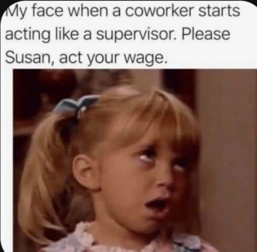 My face when a coworker starts acting like a supervisor. Please Susan, act you wage.