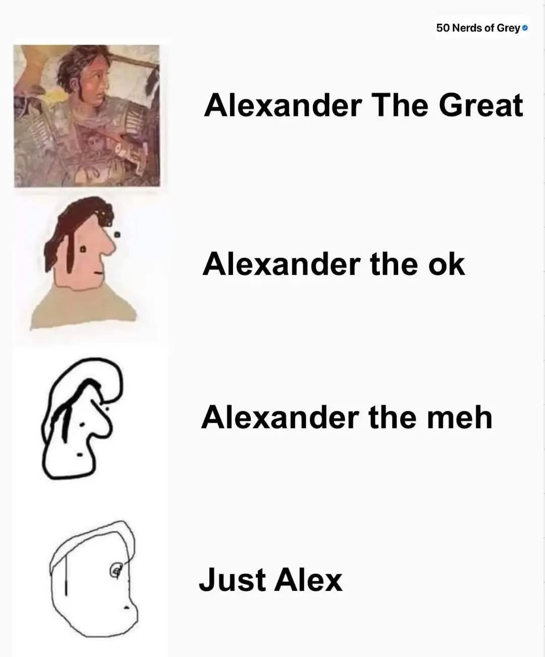 Alexander The Great  
Alexander the ok  
Alexander the meh  
Just Alex  