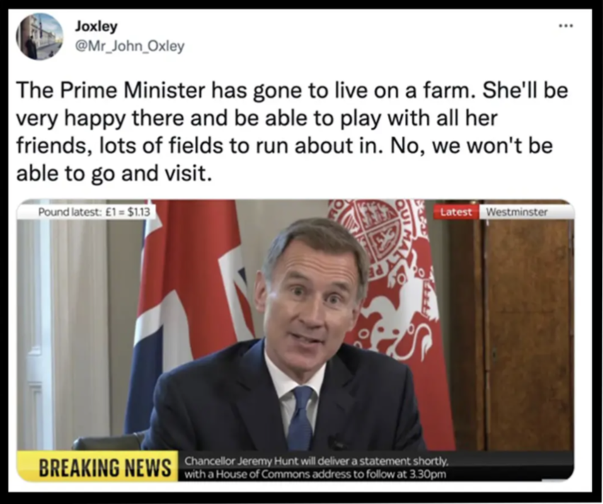 The P:rime Minister has gone to live on a farm. She'll be very happy there and be able to play with all her friends, lot of fields run about it. No, we won't be able to go and visit.