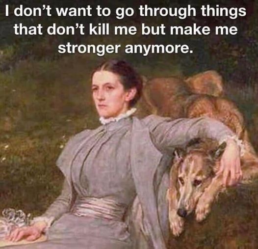 I don't want to go through things that don't kill me but make me stronger anymore.