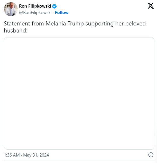 Statement from Melania Trump supporting her beloved husband: