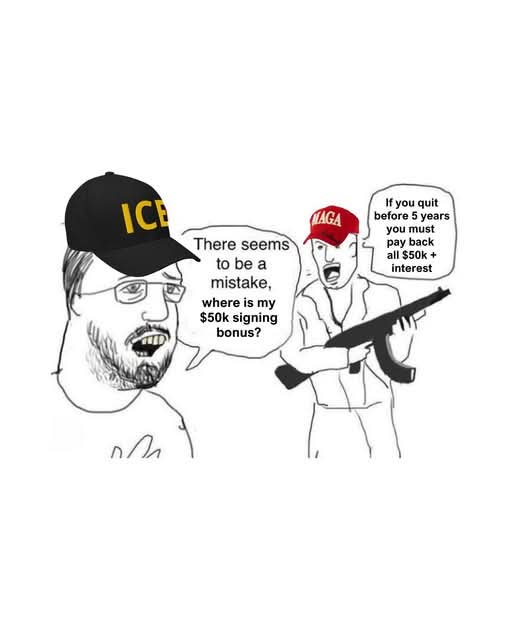 There seems to be a mistake,  
where is my $50k signing bonus?  
If you quit before 5 years  
you must pay back all $50k + interest