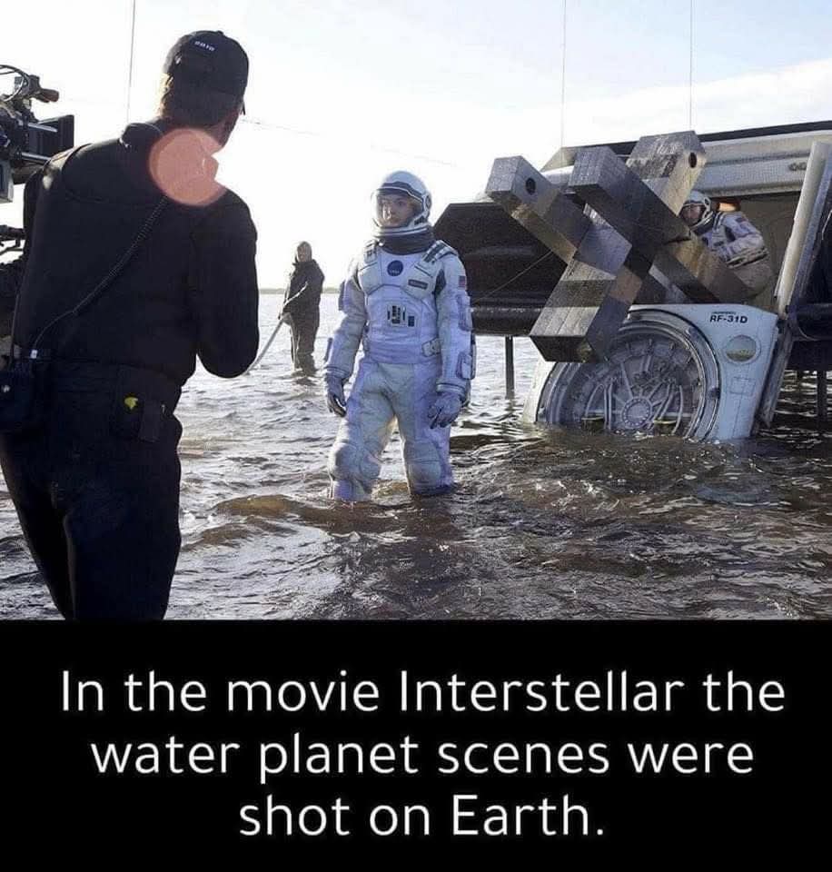 In the movie Interstellar, the water planet scenes were shot on Earth.
