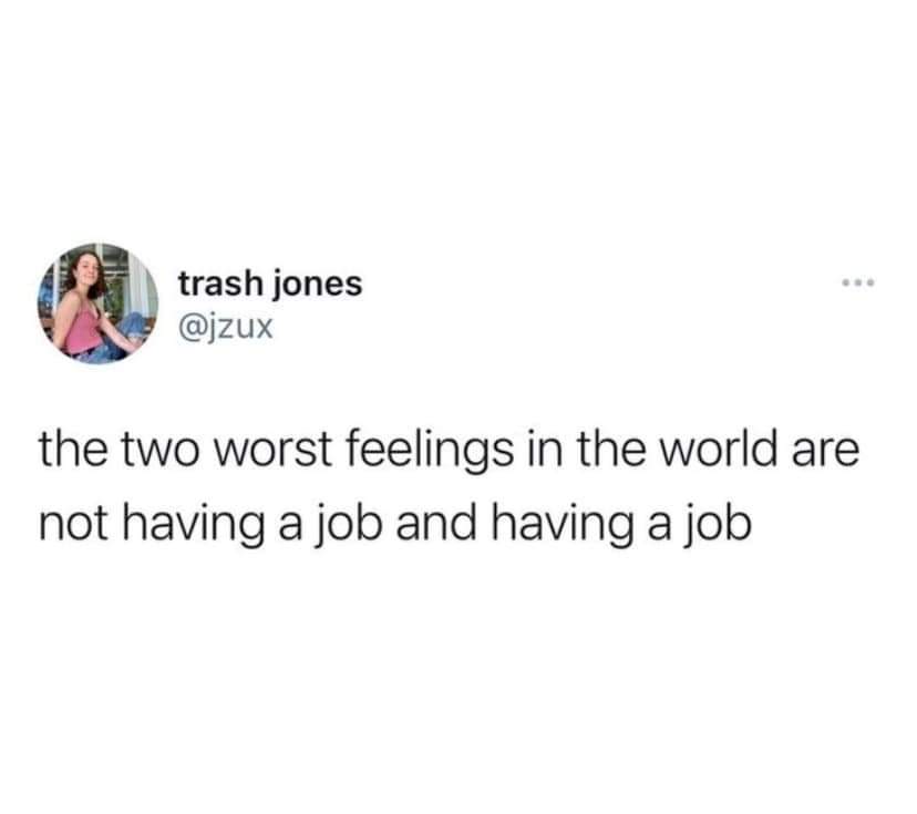 The two worst feelings in the world are not having a job and having a job!