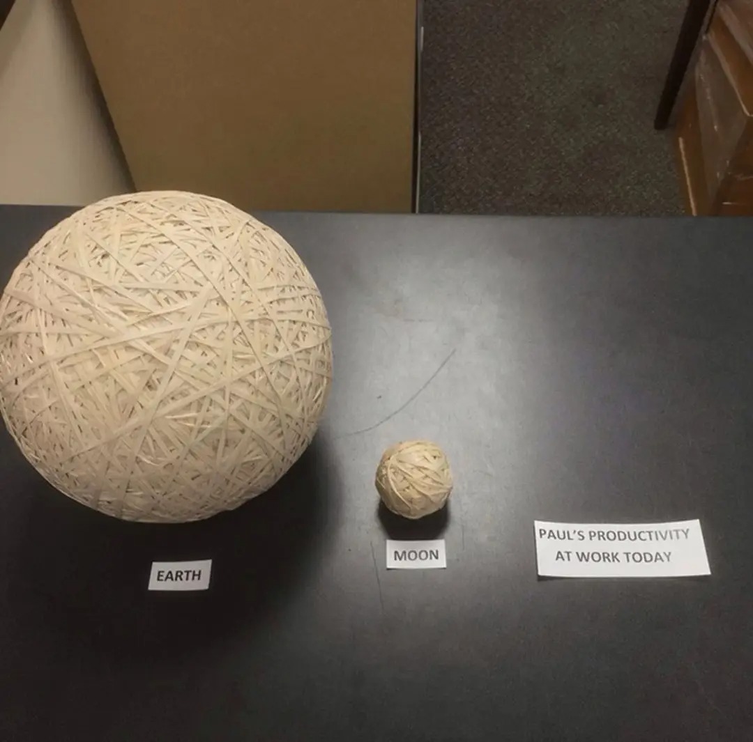 EARTH  
MOON  
PAUL'S PRODUCTIVITY AT WORK TODAY