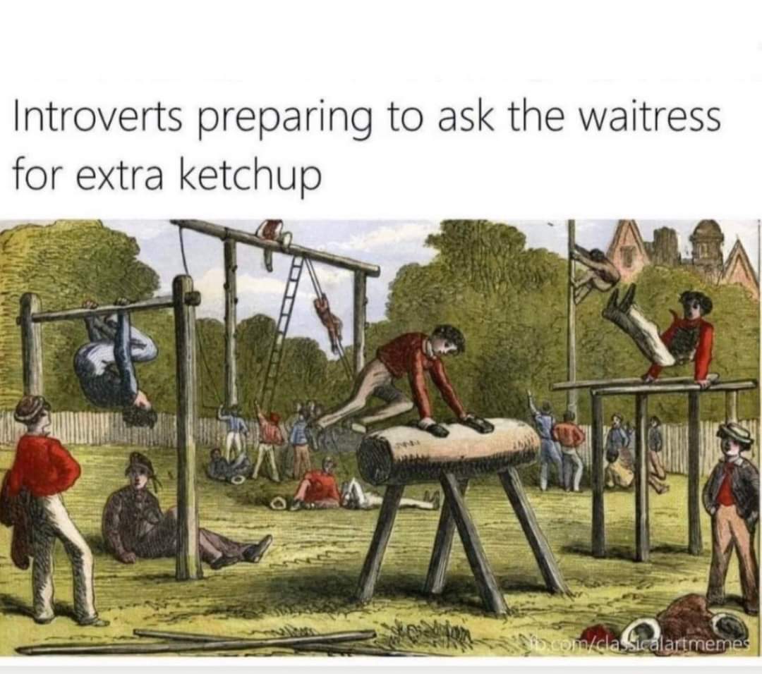 Introverts preparing to ask the waitress for extra ketchup