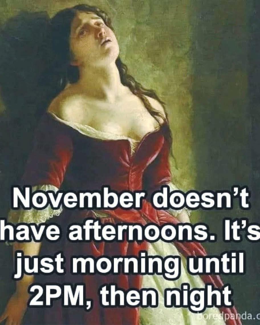 November doesn’t have afternoons. 
It’s just morning until 2PM, then night.