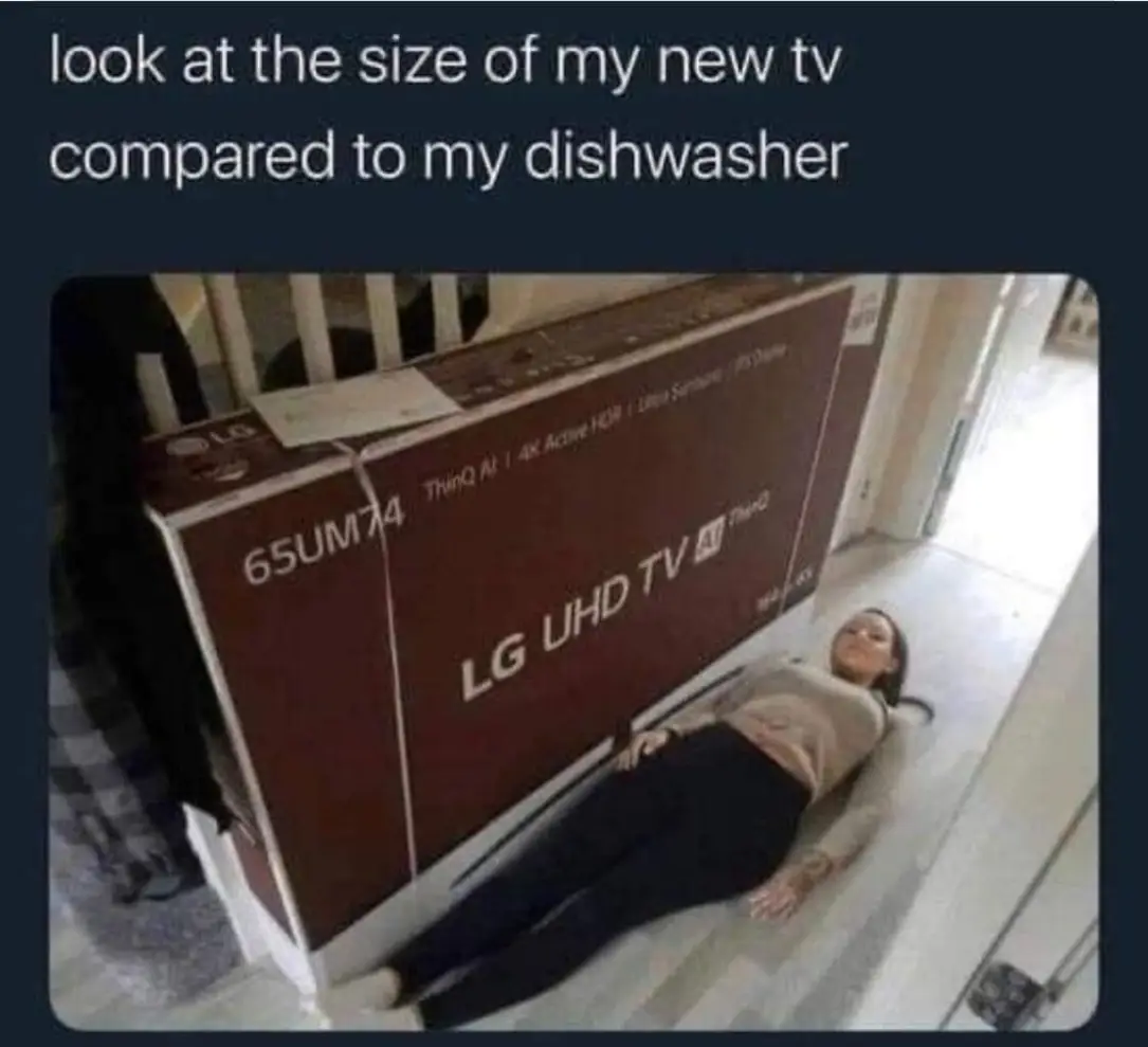 Look at the size of my new TV compared to my dishwasher