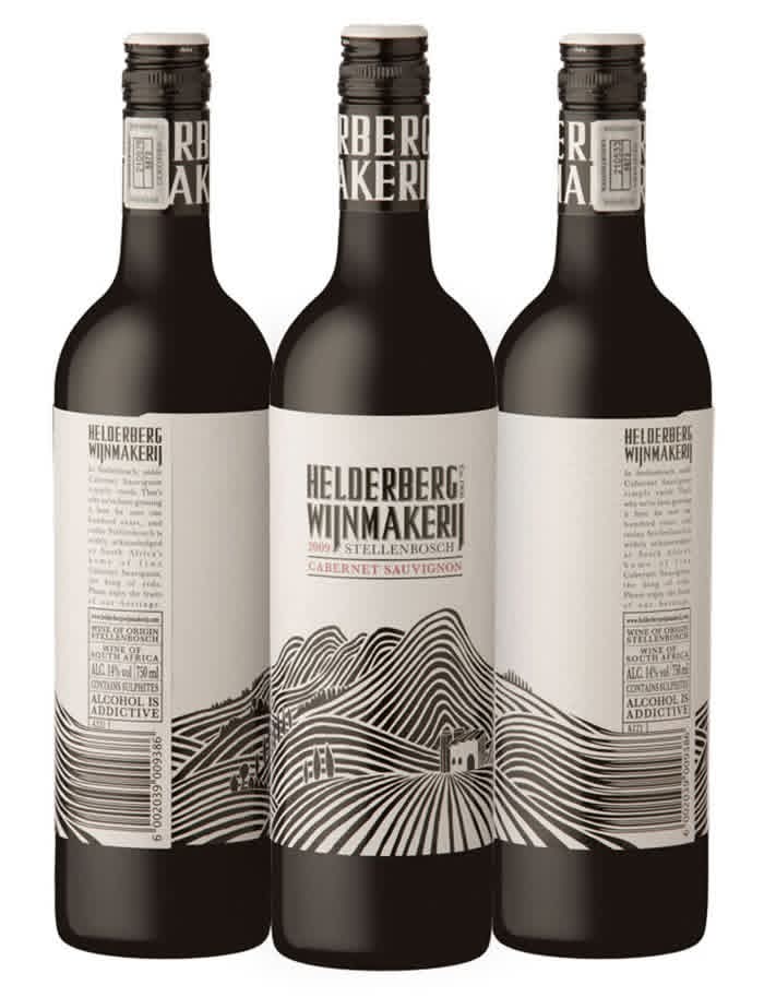 HELDERBERG WINMAKERIJ  
2009 STELLENBOSCH  
CABERNET SAUVIGNON  

WINE OF ORIGIN  
STELLENBOSCH  
SOUTH AFRICA  

ALC 14% VOL  
VINTAGE 2009  
BOTTLED BY HELDERBERG WINMAKERIJ  
ADDRESS  

ALCOHOL IS ADDICTIVE  

6 002369 003386